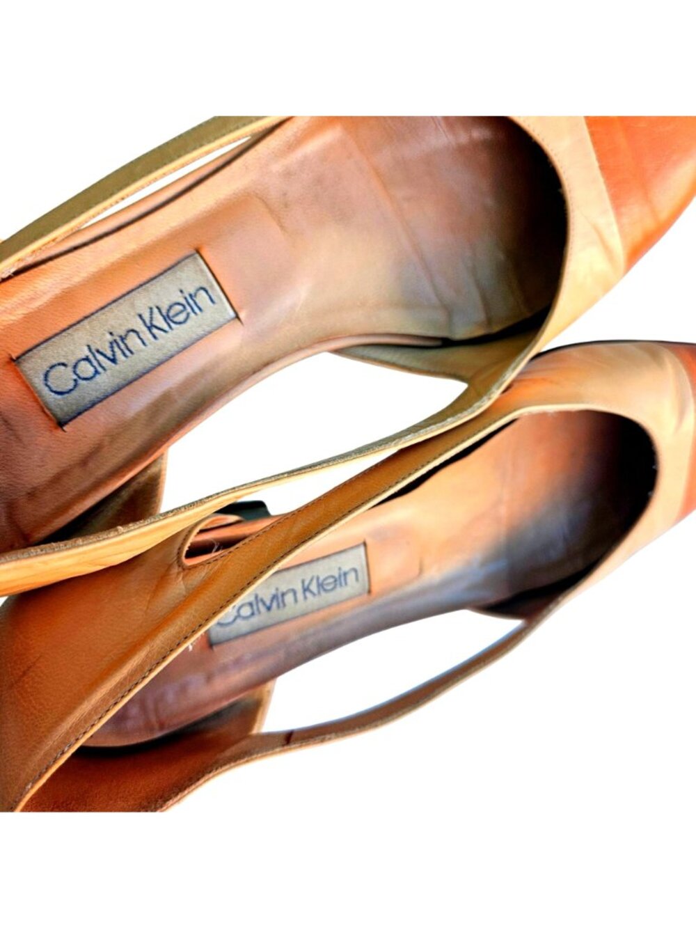 Vintage Calvin Klein Flats Italy Leather Cap Toe Cutout Beige Orange Sz 5 - Picture 8 of 12